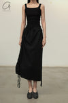 BASERANGE pattern suspender skirt SKPS-CO-SP24 black